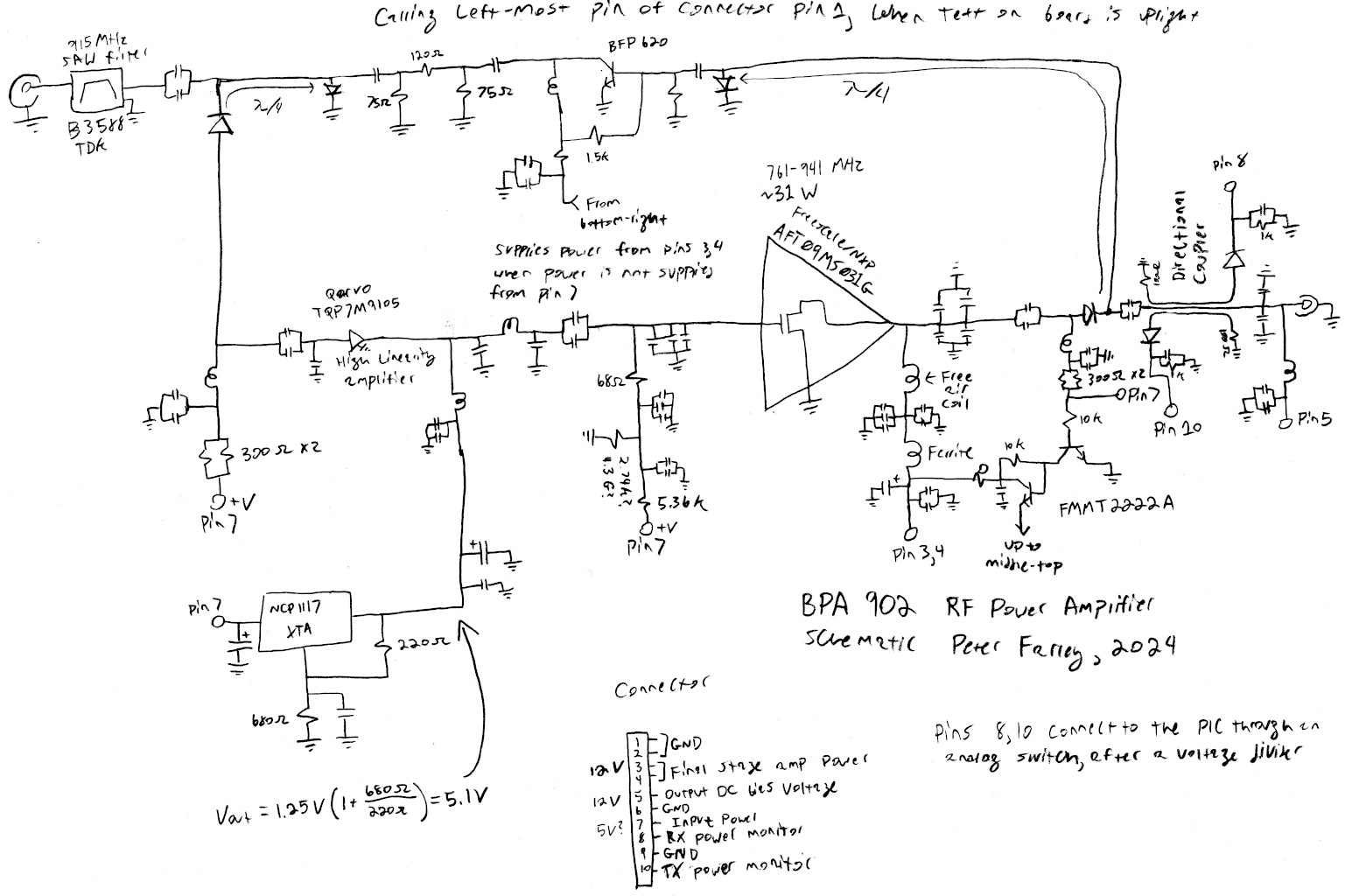 Reverse-engineered schematic of the power amplifier board